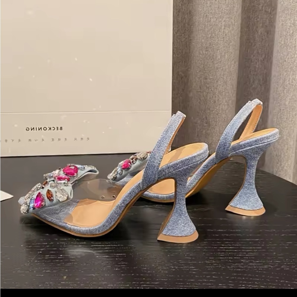 Women's Blue Embellished Heels - Picture 2 of 4